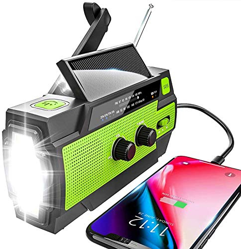 YIKANWEN Radio Solar, Radio Am/FM, portátil, USB, con batería Recargable de 4000 mAh y Dinamo de manivela para Camping, Viajes (Verde)