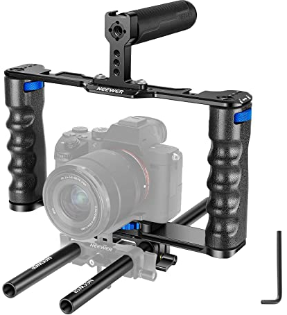 NEEWER Kit de Montaje para cámara de vídeo de aleación de Aluminio con Dos Asas Superiores, Varillas de 15 mm, Compatible con Sony A7S III,Sony A6600 Canon EOS R5 R6 DSLR Mirrorless Camera Negro-Bleu