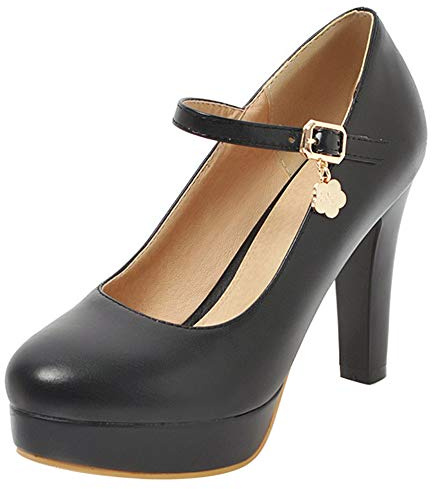 Décolleté Donna, Mary Jane Tacco a Blocco Eleganti Scarpe da Sposa Tacco Alto Punta Rotonda con Plateau Fibbia Nero Numero 36 EU