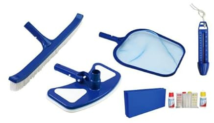 well2wellness Pool tillbehörsset 1 grundläggande 5-delad med lövhåv, termometer, golvdammsugare, bäckenborste plus testsats för klor pH (P1860)