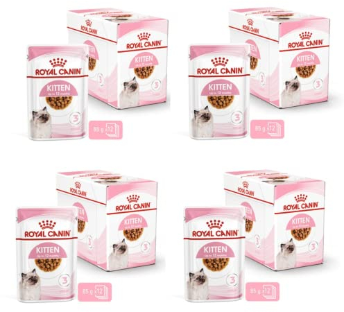 Royal Canin Kitten Nassfutter | 4er Pack | 4 x 12 x 85g | Feine Stückchen in Soße | Alleinfuttermittel für Kitten| Speziell für Katzenwelpen ab der zweiten Wachstumsphase bis zum 12. Monat