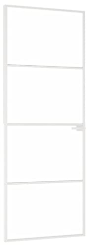 vidaXL Innentür, Zimmertür Komplettset 76x201,5cm, Glastür mit Griff Eisenschloss, Drehtür Tür aus Glas, Modern, Weiß Hartglas Aluminium Schlank