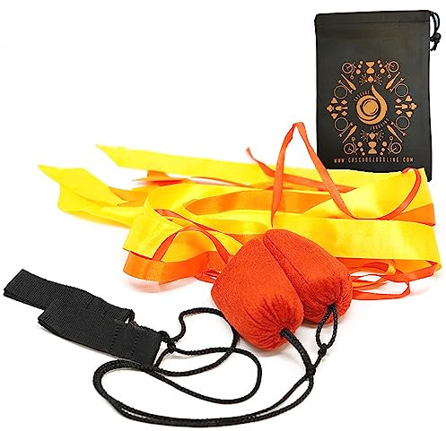 Pyro Pixies Elemental Ribbon Poi und Cascade Jongliertasche – Anfänger-Übungs-Poi-Set (Feuer)