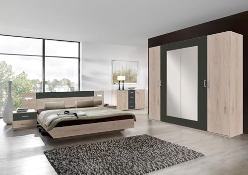 möbelando Komplettschlafzimmer >Angie< in Hickory Oak + Graphit - 519x208x210cm (BxHxT)