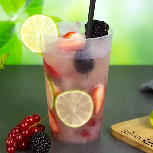 silverkitchen Lot de 50 gobelets réutilisables, 400 ml, transparents, qualité fabriqué en Allemagne, gobelets réutilisables durables en polypropylène (0,4 l)