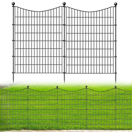 10 Panels No Dig Dog Fence Outdoor for Yard, 40 in(H) X 23.6 ft(L) Decorative Tall Garden Fence Animal Barrier, Rustproof Metal Wire Garden Edging and Borders, Temporary Fencing Stakes