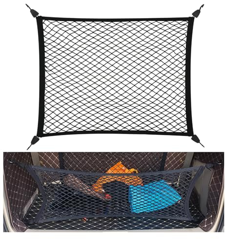 OMJMYY Red Maletero de Coche 80x60cm Almacenamiento Red se Extiende hasta 200x110cm Red Elástica Malla Elástica con 4 Ganchos Red para Coche Maletero para Equipaje
