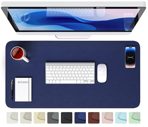 GOMIN Skrivbordsunderlägg 80 x 40 cm – musmatta i PU-läder vattentät och halkfri – laptopbordsunderlägg stort – lätt att rengöra skrivbordsunderlägg – musmatta XXL för kontor och hemmakontor – blå