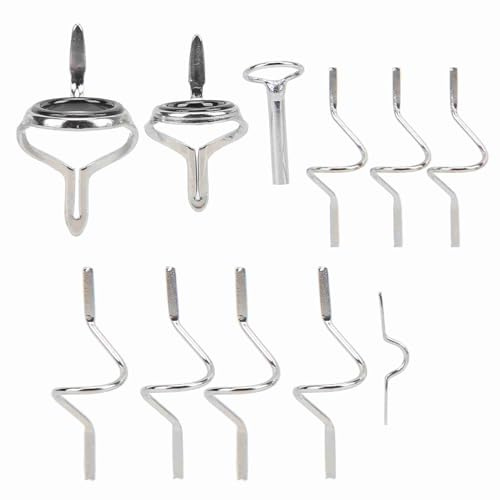 Set di canne da pesca a mosca da 11 pezzi, guida per la pesca a mosca strumento di riparazione per la pesca anello con doppia fibbia in acciaio inossidabile di diverse dimensioni per acqua salata