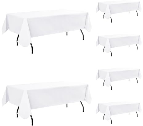 Enjoyidea Vinyl Tablecloth with Flannel Backing-6 Pack White 60x120 Inch Outdoor Waterproof Plastic Table Cloth-Wipeable Heavy Duty Oilcloth Rectangle 8 Foot Protector for Picnic Party Camping Dining