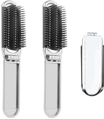 XYTAHDM 2 Pezzo Spazzola per Capelli da Viaggio con Specchio, Pieghevoli Spazzola Pettine per Massaggi Strumenti compatti,mini Spazzola da Viaggio Massaggi Portatile, per Palestra, Viaggi, Borsa
