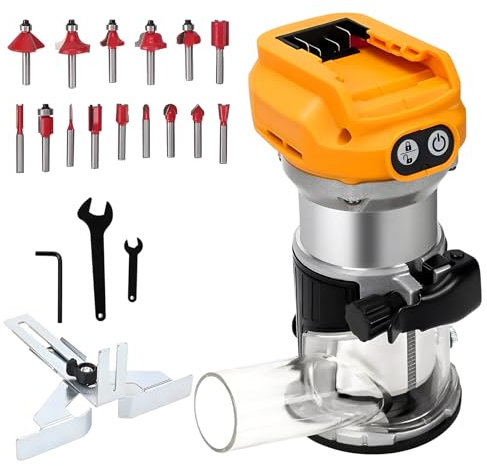 TALOEYH - Cordless Wood Router Trimmer Compatible with 20V Battery, 6 Speeds Wood Trimmer Set, 800W 30000 RPM Brushless Motor Hand Palm Router with 15pcs 1/4 Shank Router Bits for Woodworking