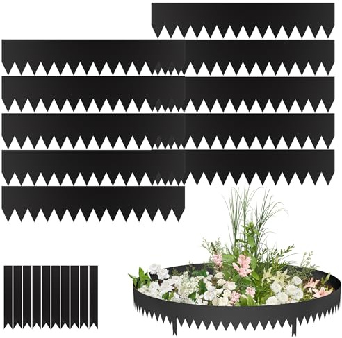 PEILU Cantos de césped de 20 cm de alto, acero galvanizado, borde de jardín con picos, 10 unidades de 100 cm, para bordes de raíces, de metal, para caminos, césped (negro)