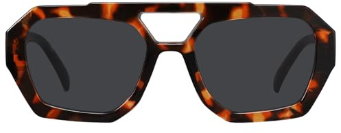 Fozono Occhiali da sole pilota per donne uomini occhiali da sole alla moda retrò anni '70 doppio ponte protezione UV400, Tartaruga gialla/marrone, Medium