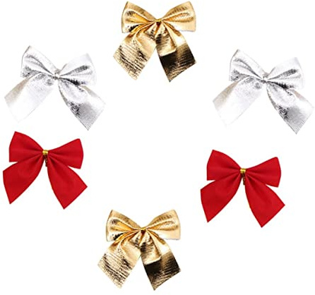VERDANVERSE 36 Piezas Adornos Lazo Brillo para Árbol de Navidad Colgantes Decorativos Rojos Dorados Plateados para Fiestas y Hogar