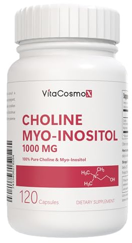 VitaCosmoX Choline and Myo-Inositol Supplement, 1000 mg Each, 120 Veggie Capsules 100% Vegetarian, Non-GMO & Gluten Free