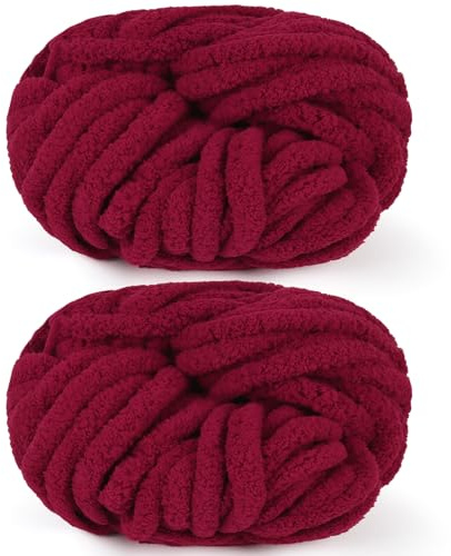 Reessy Chunky Yarn for Hand Knitting, 2×250g Super Chunky Wool Yarn-Red | Soft Thick Wool Jumbo Yarn for Crocheting, Fluffy Plush Blanket Yarn for Knitting Blanket Pet Bed Mats Sofa Mats
