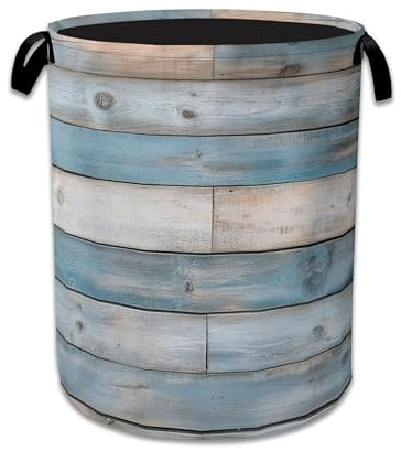 Rustic Wood Grain Laundry Basket,Foldable Waterproof Oxford Cloth Tote Bag Vintage Barn Wooden Laundry Hamper with Handles,20.8x16 Clothes Storage Bucket Organizer for Laundry Room Bathroom Bedroom