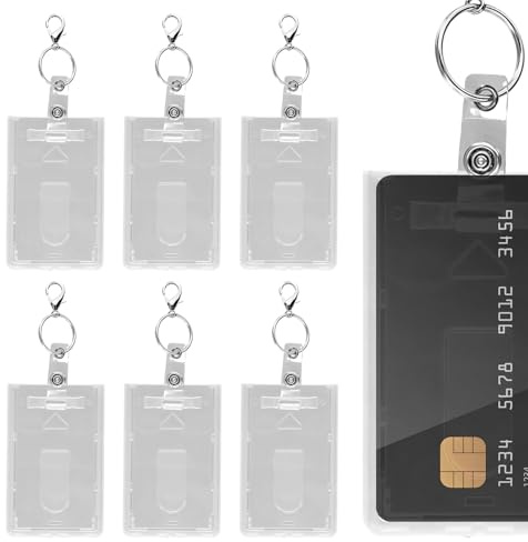 6 Sets Porta Carte, Slot per Pollice, Trasparente, Verticale, Porta Badge Rigido con Clip, porta Tesserino da Collo, porta Tessere Plastica Impermeabile, per Chiavi Carte di Credito Ufficio Scuola