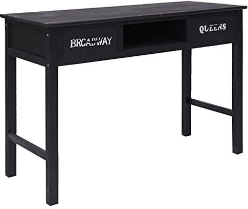 HETFTJN Tavolo consolle nero 110 x 45 x 76 cm legno massello con 2 cassetti e scomparto aperto, design moderno, gambe robuste per Living Room Corridor Bedroom