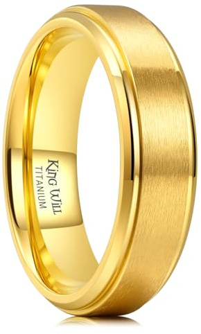 King Will Sliver Gold Black Titanium Wedding Ring for Men Women-8mm Width Wedding Band Brushed Finished Engagement Ring Stepped Edge Design Comfort Fit