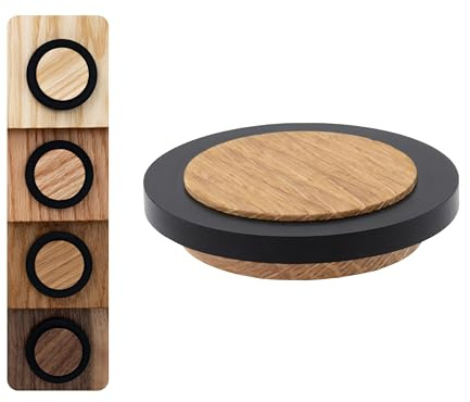 EVI Herrajes | Fermaporta in Legno | Legno di Quercia con Gomma Nera | Ø47x16mm | Installazione Adesiva | Ottimo per il parquet | Mod.20345X12