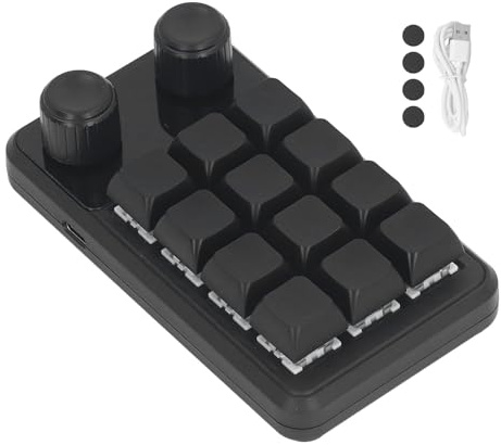 REYXVQS Mini tastiera da gioco a 12 tasti e 2 manopole con interruttore blu, tastiera meccanica a una mano per macro di programmazione con retroilluminazione RGB per gaming, ufficio e cont