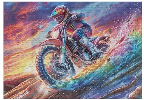 Atractivo Piloto de Motocross Ola Playa Aventura Salvaje Puzzle 300 Piezas para Adultos Divertido Desafiante Y Relajante Ideal para Actividades En Casa 300 PCS（40x28cm）