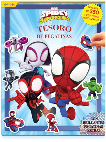 Marvel Spidey Superequipo Tesoro de Pegatinas - Libros de actividades para niños, 350 pegatinas reutilizables, pegatinas brillantes extra, 96 páginas de diversión