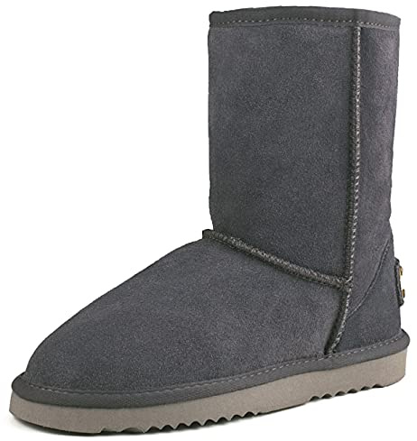 Shenduo Damen Wasserdicht Schlupfstiefel Halbschaft Leder Winter Boots D5125 Grau 38EU