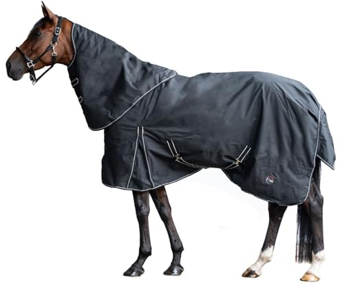 HKM 10391 Outdoordecke, abnehmbares Halsteil, 200g Füllung, Pferdedecke, Schwarz, 145