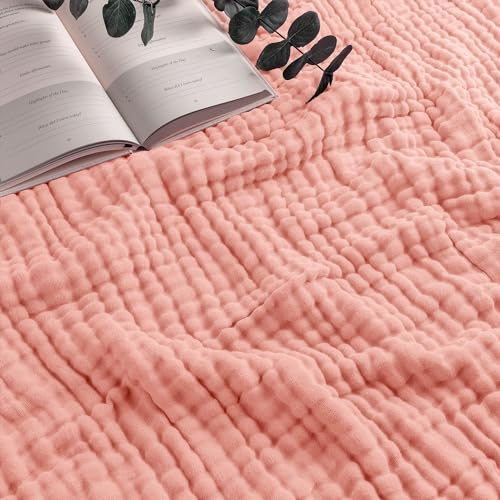 Comfy Cubs Adult Muslin Blanket Twin, 229 x 168 cm - Soft, Six-Layered, Lightweight, Breathable Cotton Blanket for All Seasons - Machine Washable, Stylish Home Decor - Lace Pink
