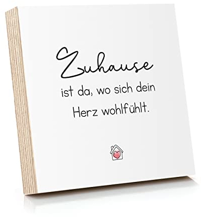 ARTFAVES® Holzbild mit Spruch - Zuhause ist da, wo sich dein Herz wohlfühlt | Deko Geschenk zum Thema Familie/Zuhause/Liebe/Größe: 14,8 x 14,8 cm