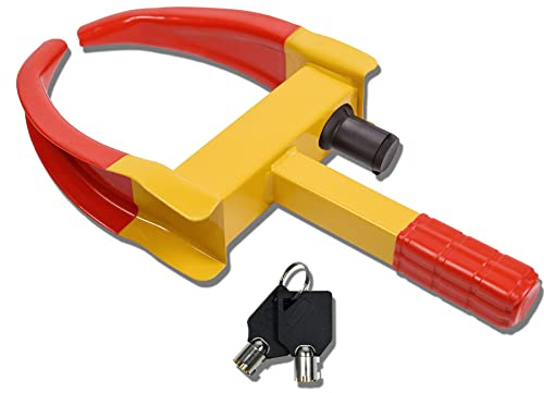 Froadp 46x34.5x6cm Wegfahrsperren Rot & Gelb Parkkralle mit Sicherheitsschloss & 2 Schlüsseln 9-Loch Einstellbar Radkralle Diebstahlsicherung Reifenkralle für PKW Wohnwagen Auto Motorrad Trucks