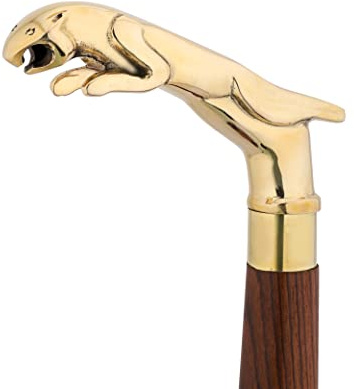 Ajuny Canne De Marche en Bois avec Poignée en Laiton-Tigre d'or Style -Fait Main Élégante Légère Et Durable Vintage Antique Aide À La Marche pour Homme Femme Et Senior Embout Noir Antidérapant 89 cm