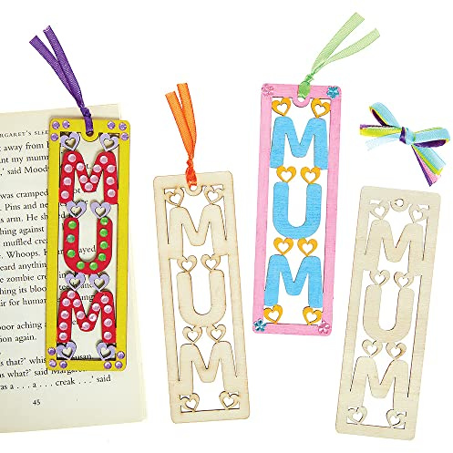 Baker Ross FX509 Mother’s Day Wooden Filagree Bookmarks - Pack of 6, Wood Craft Kits for Kids to Paint