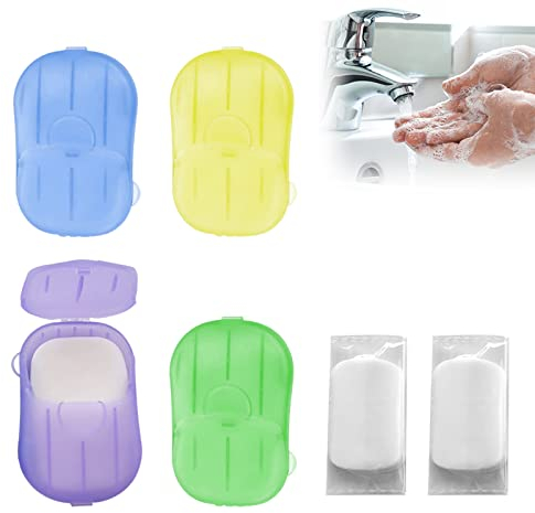 Sapone in Fogli,Fogli di Sapone,Fogli di Sapone da Viaggio,Sapone da Viaggio,Fogli di Sapone Portatili,4 Pezzi Sapone Portatile Saponette Monouso,Sapone da Viaggio Mini Paper Soap con Scatola