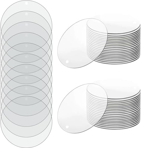 UTMACH 50 stycken 5 cm rund akrylplatta med hål akryl cirkel akrylglas platta akrylskiva bildram målning akrylskiva transparent rund för bildram display, målning, gör-det-själv hantverk