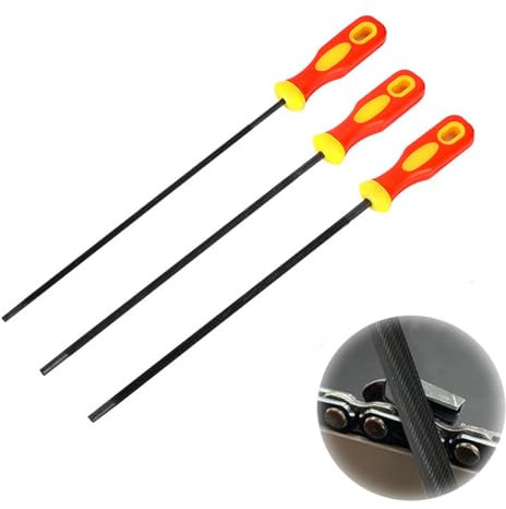 3 Pieces Chainsaw File,Chain Sharpening File,Professional Round Chainsaw Sharpener Suitable for Chainsaw Chain,Three Sizes Round Chain Saw Sharpener File with Non-slip Handle for Chainsaw,Red Yellow