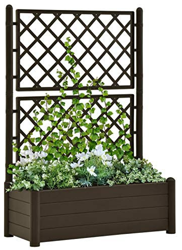 Kavolet Fioriera da giardino con traliccio, fioriera rialzata, per piante rampicanti, 100 x 43 x 142 cm, in polipropilene, colore moka