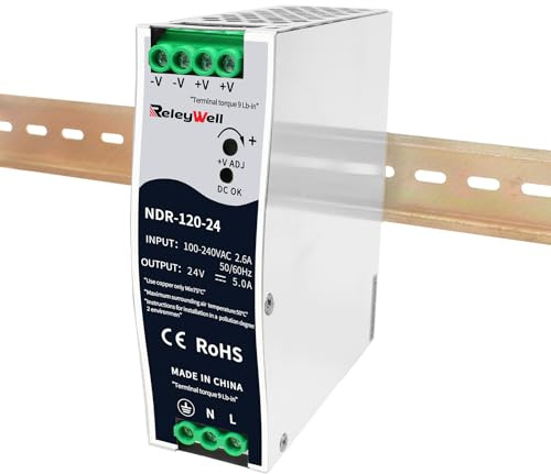 Fuente de alimentación de carril DIN de 24 V, 120 W, 5 A; transformador de 230 V a 24 V, carril DIN, 24 V CC, transformador de timbre, ReleyWell, NDR-120-24