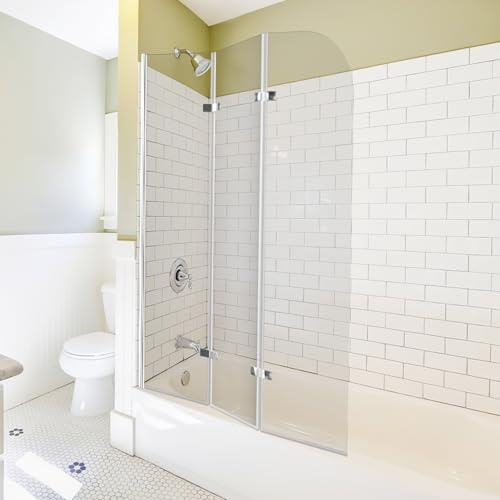 Fiqops Parete doccia per vasca da bagno, 120 x 140 cm, 3 pezzi, pieghevole, con vetro di sicurezza ESG da 6 mm, per vasca da bagno (argento trasparente), in vetro con vasca da bagno
