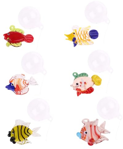 TWEW (6 pezzi) decorazioni galleggianti in vetro colorato a forma di pesce per acquario, decorazione artigianale a bolle per decorazioni per la casa