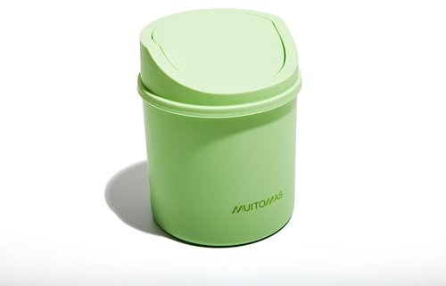 Muitomas, Cestino da Scrivania Mini, con Sportello Apribile e Coperchio Removibile, Compatto per Scrivania e Ufficio, 130x130x170 mm, Colore Verde Salvia