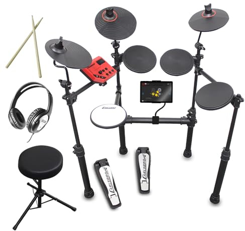 Carlsbro CSD100RBP1 Compact Electronic Drum Kit, 7-Piece Electric Drum Set for Beginner with Headphones, Stool, Sticks, Tablet/Phone Holder, Ideal Starter E-Drums Pack