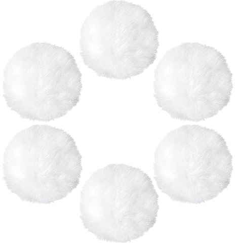Teaaha 6 Stück 7cm Pompons zum Basteln, Pompons Weiss Kunstfell Bommel Plüschbälle mit Elastischer Schlaufe, Weisse Bommel für DIY Kunsthandwerk Haarschmuck Hochzeiten Geburtstage Dekorationen(weiß)