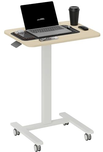 Vinsetto 65 × 48cm Mobile Standing Desk with 4 Rolling Castors, Stand Up Desk on Wheels, Height Adjustable Standing Desk, Over-bed Table for Living Room, Bedroom, Medical, Natural Wood Finish