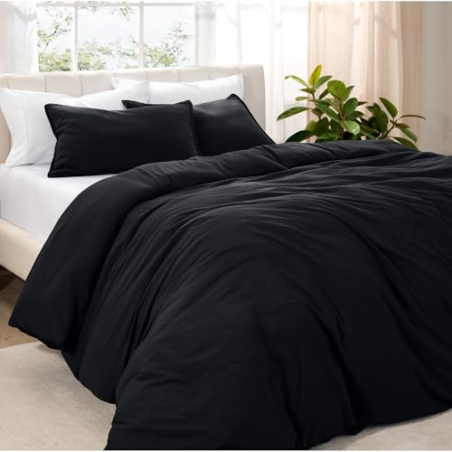 Bare Home Emperor Size Sandwashed Black Duvet Cover and Pillowcase Set - Ultra-Soft, Lightweight, Cooling - 3-Piece Set (Duvet Cover, 2 Pillowcases) - 290 cm x 235 cm