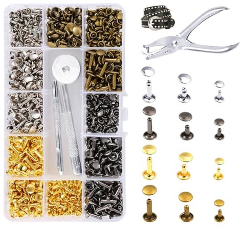 YZROHYI 180 Pcs Remaches para Cuero Doble Tapa 3 Tamaños,Remaches de Metal para Ropa,Remaches Tubulares con Alicates,Botones a Presión Metalicos,Remaches Artesanía,Remaches Decoración 4 Colores