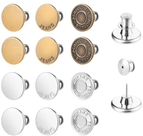 TELAIN Botones Ajustables para Jeans Para Un Ajuste Ideal, 12 Piezas Set de Repuesto para Botones de Pantalones, Sin Coser, Botón de Metal para Reparación Rápida y Cambio de Tamaño